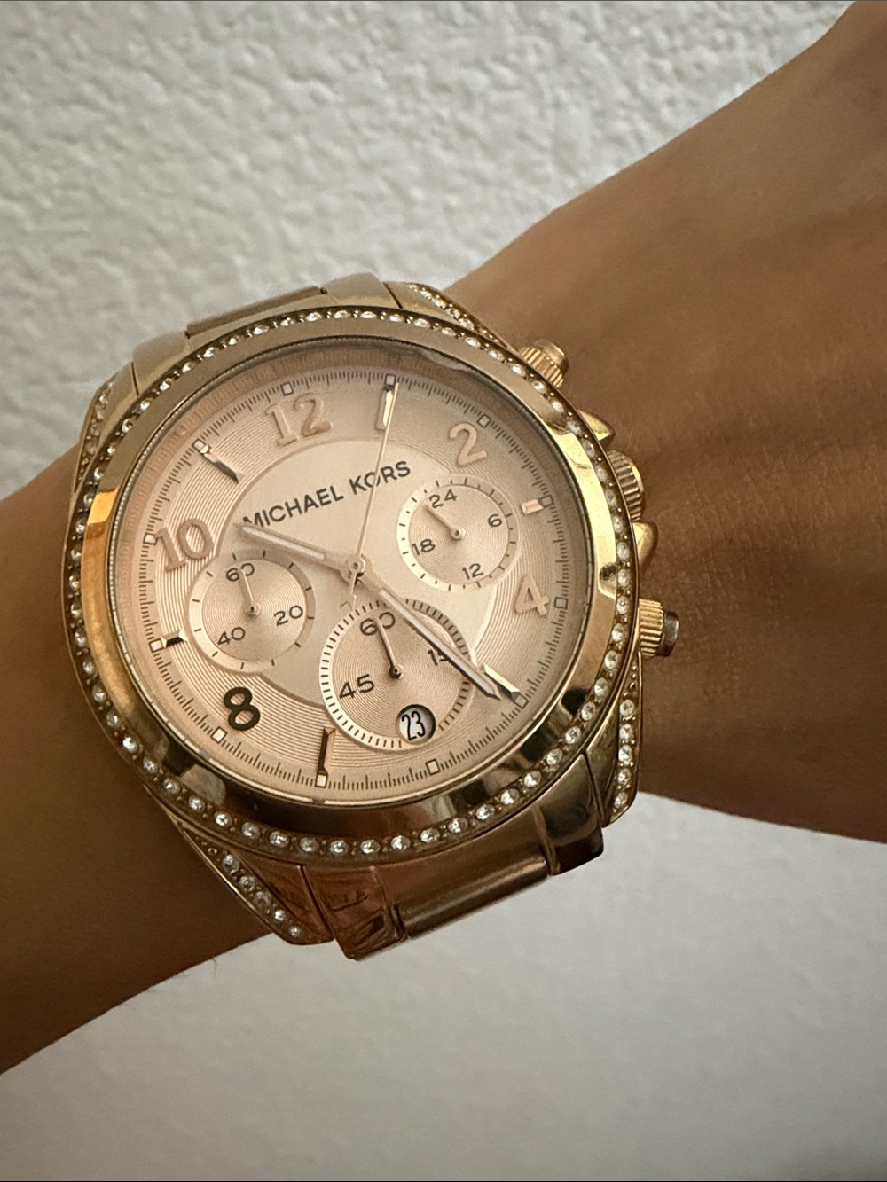 Michael Kors Rose Gold Crystal Bezel Chronograph Watch